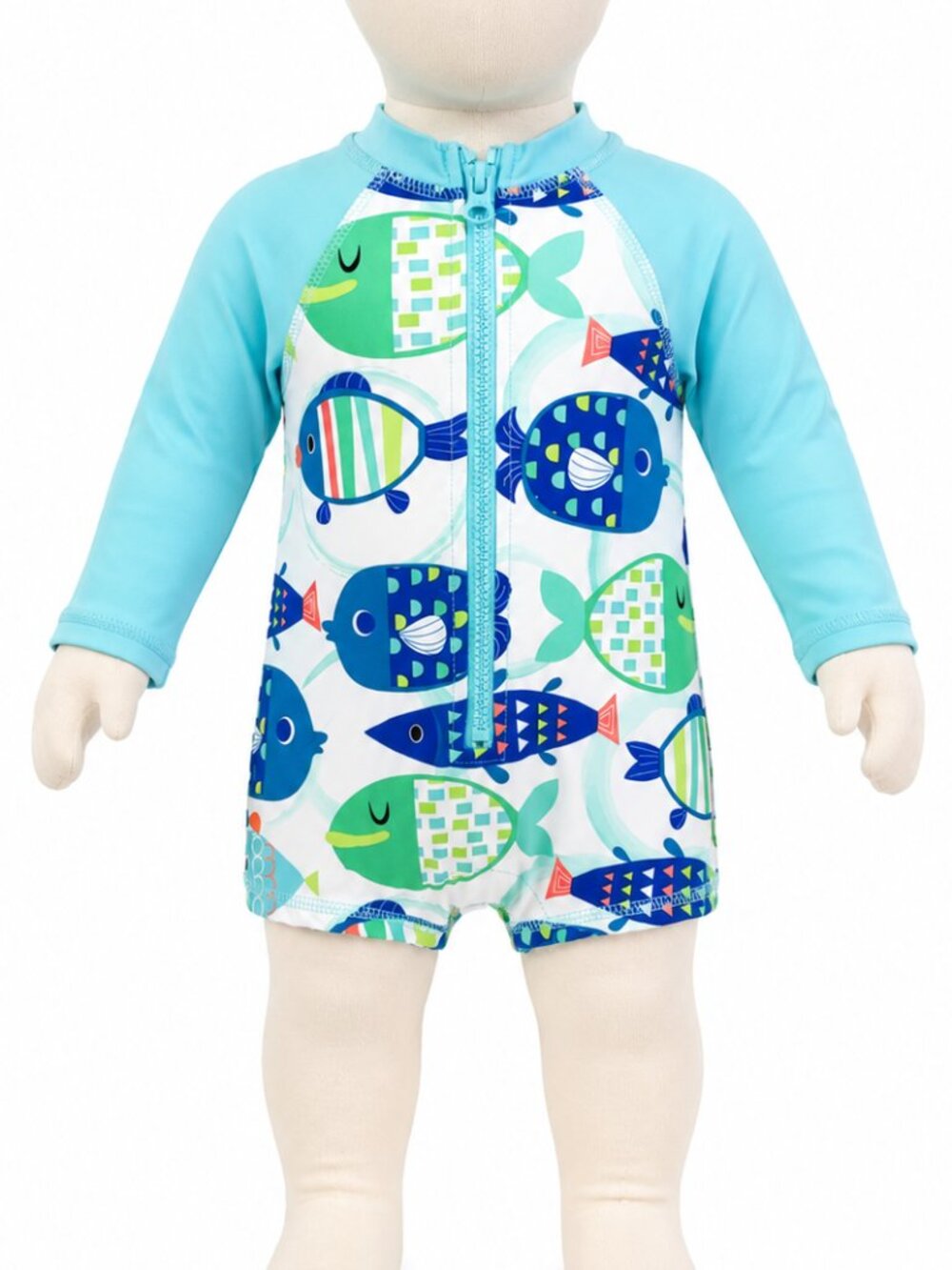 Ocean + Coast Baby Rash Guard Swimsuit 6M Fish Print Long Sleeve One Pie
